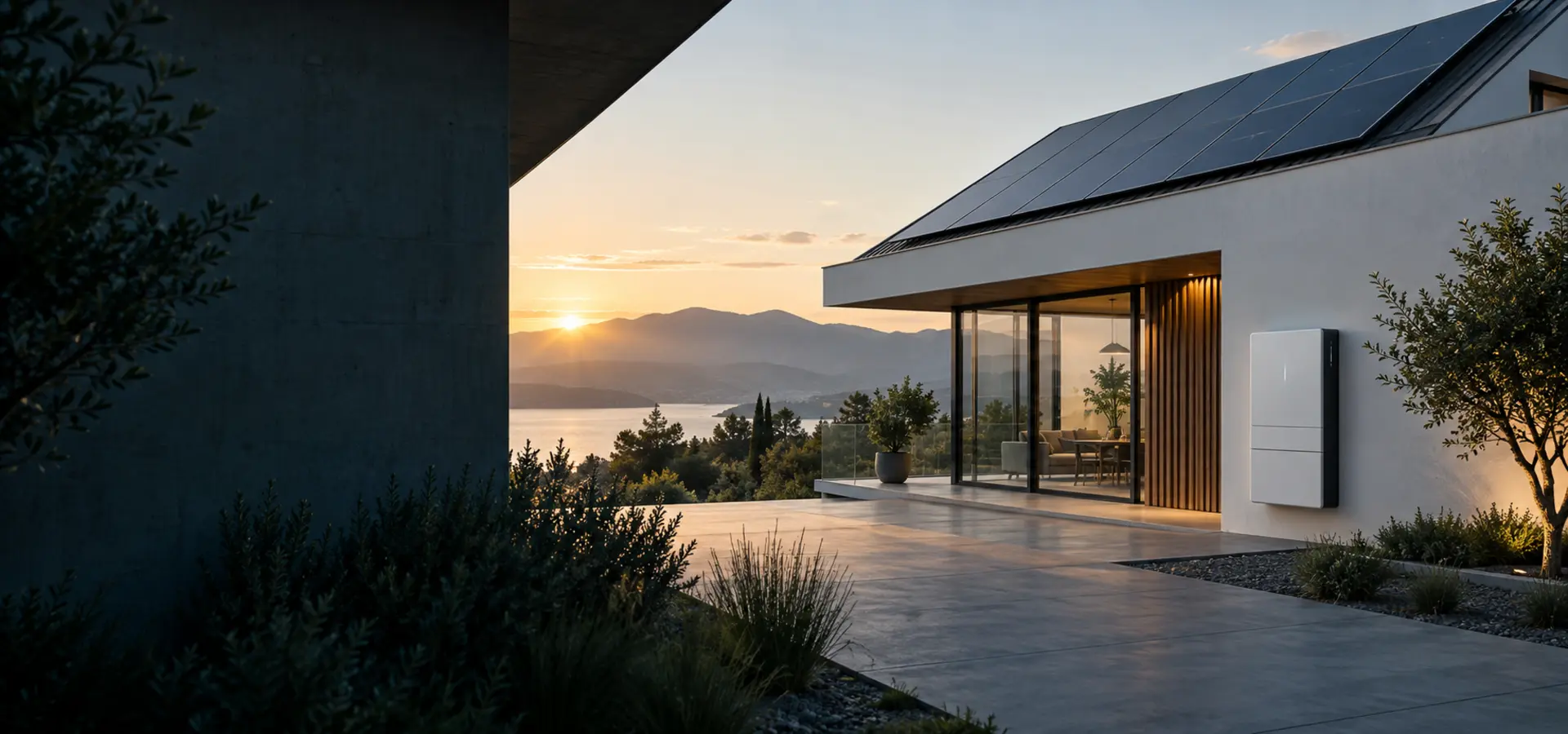 Modern solar home with wall-mounted energy storage